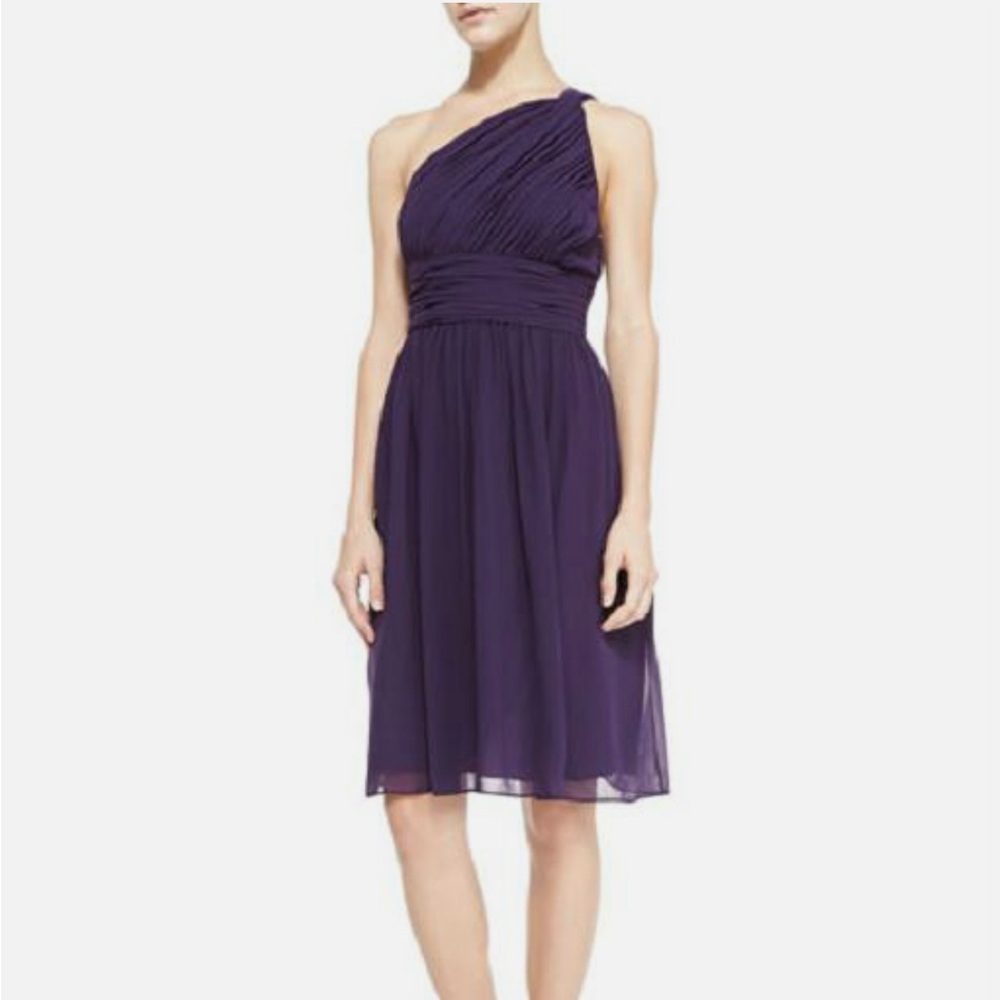 Donna Morgan Purple One-Shoulder Formal Chiffon Rhea Dress Size 12 Cocktail